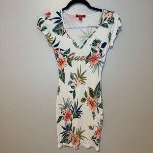 Guess Women’s Glitter Floral Spellout Micro Mini Stretch Fitted Dress Size Small
